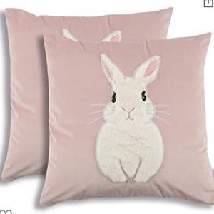 Pink velvet bunny pillow set of 2 18x18in